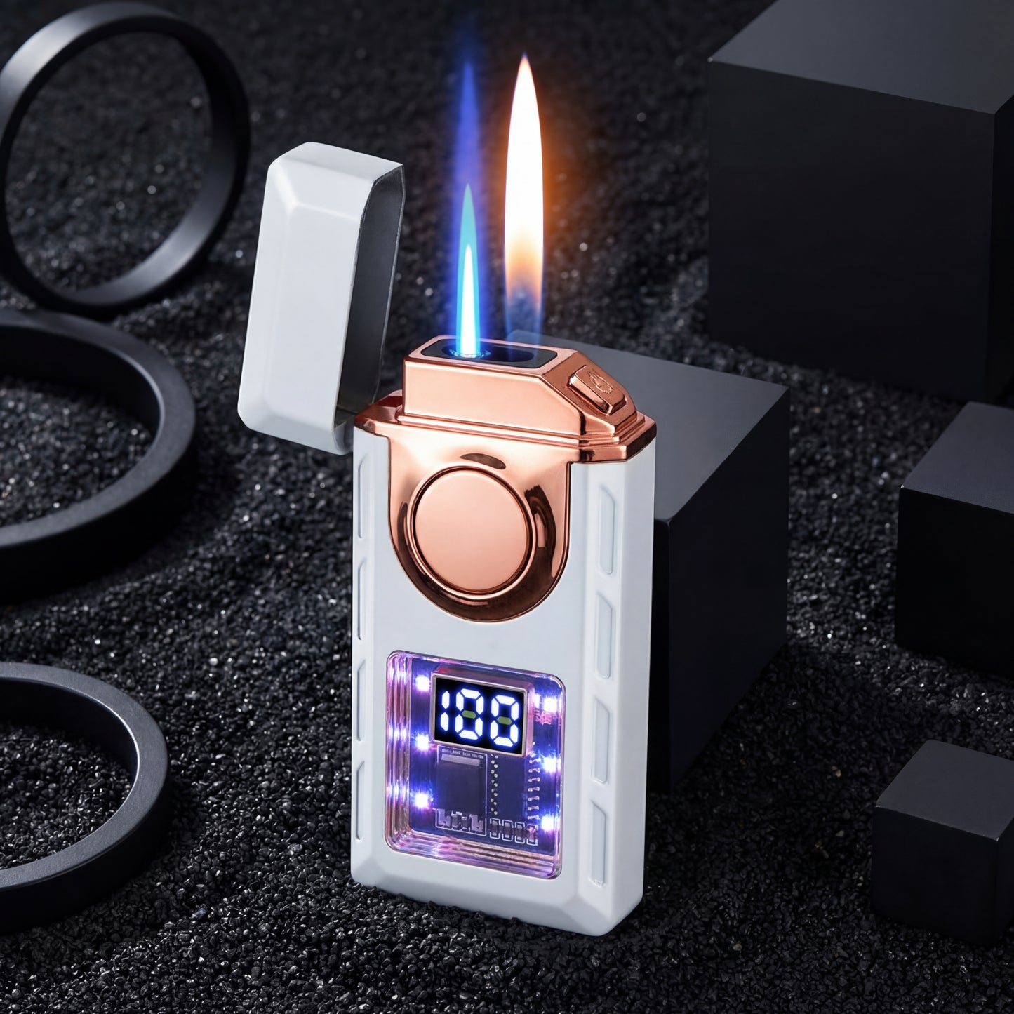 Dual-Flame Lighter with Colored Lights